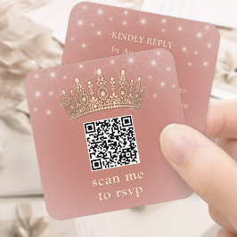 Rose Gold Crown Quinceañera Scan Me QR Code RSVP エンクロージャーカード
