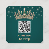 Rose Gold Crown Scan Me Quinceañera QR RSVP Green エンクロージャーカード (正面)