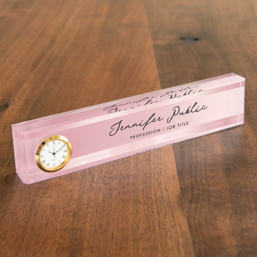 Rose Gold Desk Name Plate With Clock Calligraphy デスクネームプレート (側面)