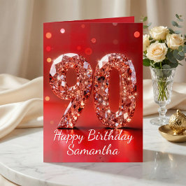 Rose Gold Diamond 90th Birthday Red Sparkle カード