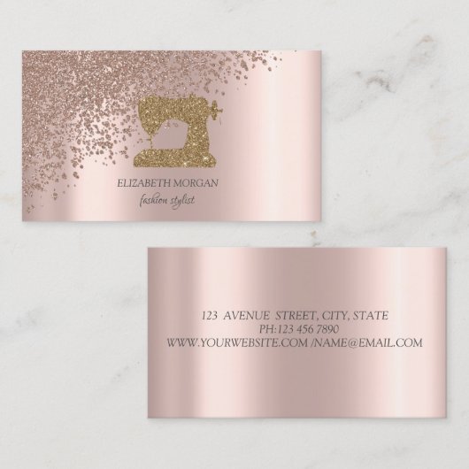  Rose Gold Diamonds Gold Glitter Sewing Machine 名刺 (正面/裏面)
