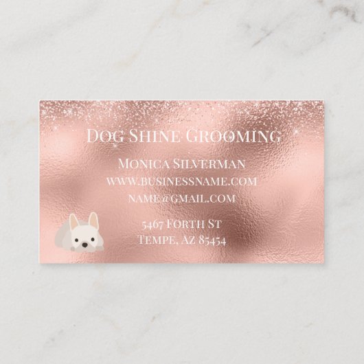 Rose Gold Dog Grooming Glitter Pet Services 名刺 (裏面)