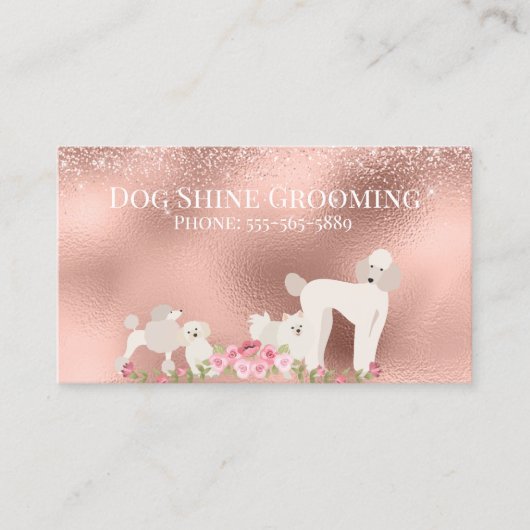 Rose Gold Dog Grooming Glitter Pet Services 名刺 (正面)