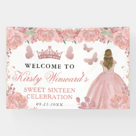 Rose Gold Dress Blonde Princess Floral Sweet 16 横断幕