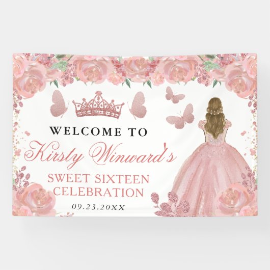 Rose Gold Dress Blonde Princess Floral Sweet 16 横断幕 (横)