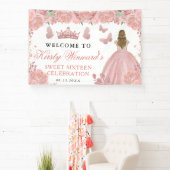 Rose Gold Dress Blonde Princess Floral Sweet 16 横断幕 (インサイチュ)