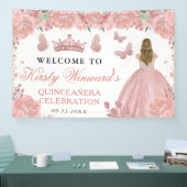 Rose Gold Dress Blonde Princess Quinceanera 横断幕 (トレードショー)