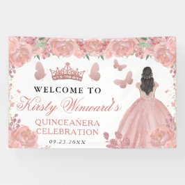 Rose Gold Dress Brunette Princess Quinceanera 横断幕