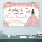 Rose Gold Dress Brunette Princess Quinceanera 横断幕 (トレードショー)