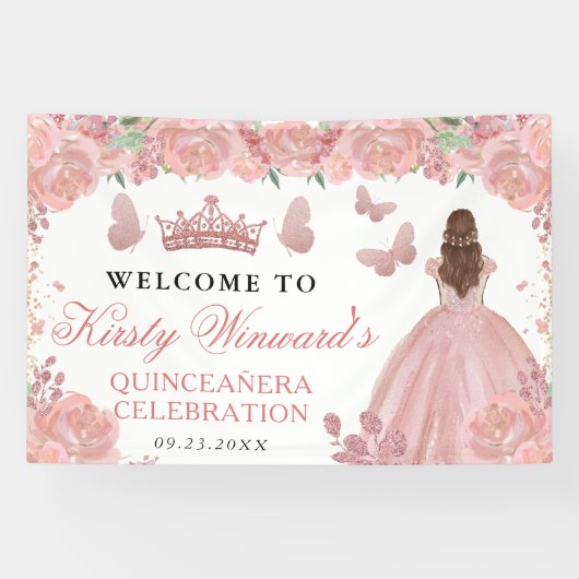 Rose Gold Dress Red Hair Princess Quinceanera 横断幕 (横)