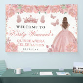 Rose Gold Dress Red Hair Princess Quinceanera 横断幕 (トレードショー)