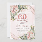 Rose Gold Dusty Pink Floral 60th Birthday Invite 招待状 (正面)