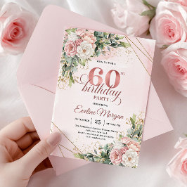 Rose Gold Dusty Pink Floral 60th Birthday Invite 招待状