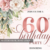 Rose Gold Dusty Pink Floral 60th Birthday Invite 招待状