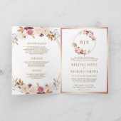 Rose Gold Dusty Pink Floral QR Code Wedding 招待状 (内部)