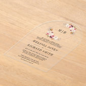 Rose Gold Dusty Pink Floral Wedding アクリル招待状 (レイダウン)