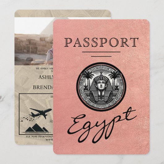 Rose Gold Egypt Passport Wedding Invitation 招待状 (正面/裏面)