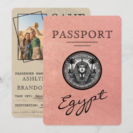 Rose Gold Egypt Passport Wedding Save the Date セーブザデート (正面/裏面)