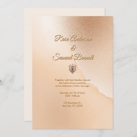 Rose Gold Elegant Wedding Invitation 招待状 (正面/裏面)