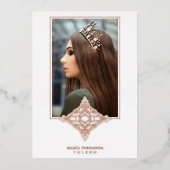 Rose Gold Encaje Español Real Metálico Mis Quince 箔招待状 (正面)