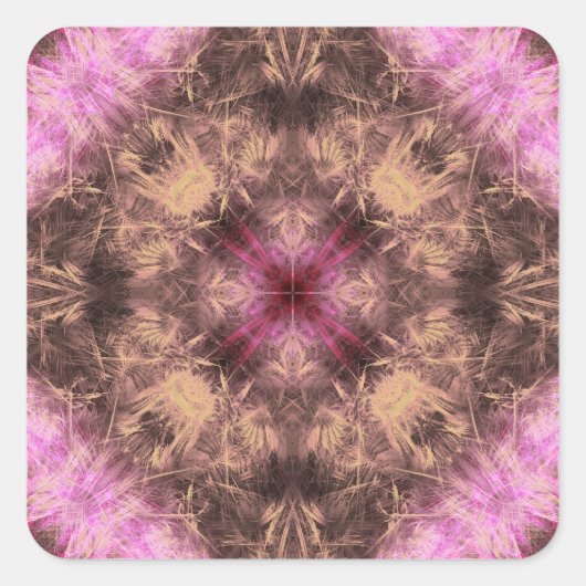 Rose Gold Energy Kaleidoscope Fractal Art スクエアシール (正面)