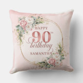 Rose Gold Eucalyptus Floral 90th Birthday Pillow クッション (裏面)