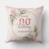 Rose Gold Eucalyptus Floral 90th Birthday Pillow クッション (正面)