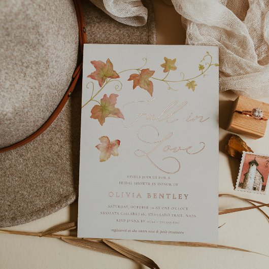 Rose Gold "Fall in Love" Bridal Shower 箔招待状