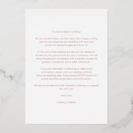 Rose Gold Fancy Modern Collage 3 Photos Wedding 箔招待状 (裏面)