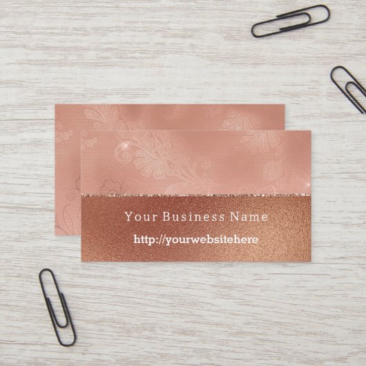 Rose Gold Faux Lace Floral Business name website 名刺 (正面/裏面インサイチュ)