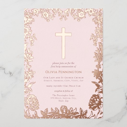 Rose Gold | First Communion Foil Invitation 箔招待状 (正面)
