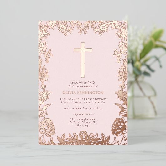 Rose Gold | First Communion Foil Invitation 箔招待状 (立ち正面)