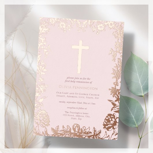 Rose Gold | First Communion Foil Invitation 箔招待状