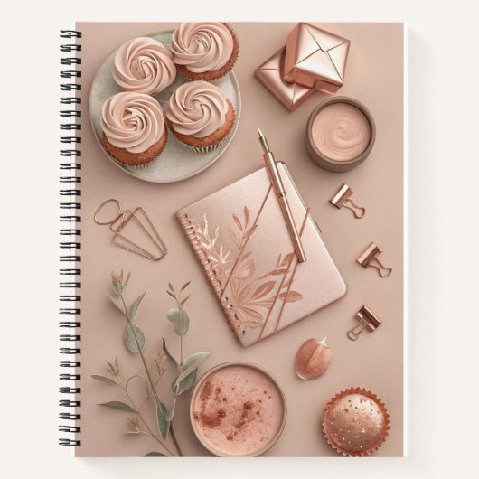 Rose Gold Flat Lay with Blush Office and Sweets ノートブック (正面)