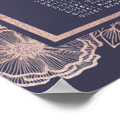 Rose Gold Floral and Navy Blue Seating Chart ポスター (角)