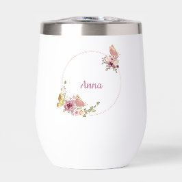 Rose Gold Floral Butterfly Custom Text