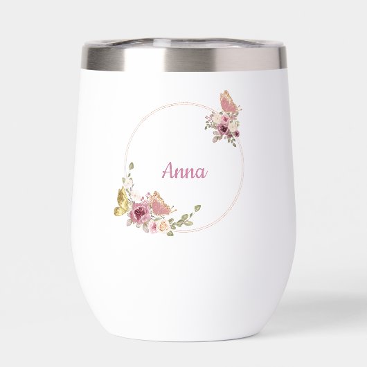 Rose Gold Floral Butterfly Custom Text (背面)