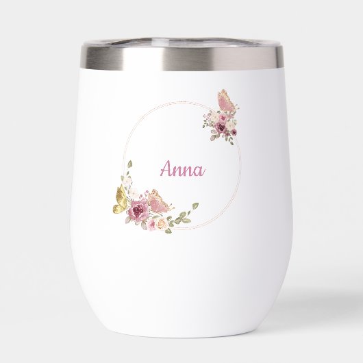 Rose Gold Floral Butterfly Custom Text (背面)