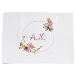 Rose Gold Floral Butterfly – Elegant Personal ラージペーパーバッグ