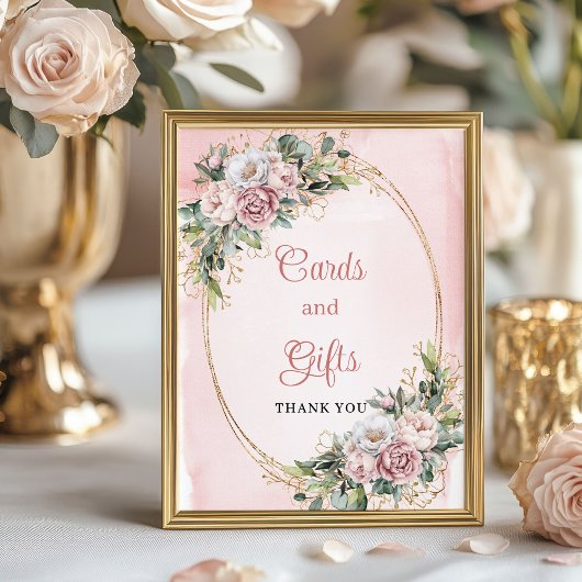 Rose Gold Floral Cards Gifts Baby Shower Tabletop ポスター