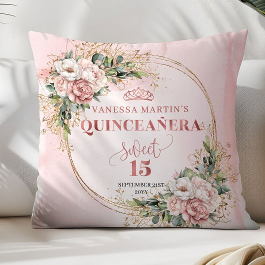 Rose Gold Floral Eucalyptus Quinceañera Gift クッション