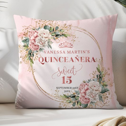 Rose Gold Floral Eucalyptus Quinceañera Gift クッション