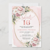 Rose Gold Floral Eucalyptus Sweet Sixteen Invite 招待状 (正面)