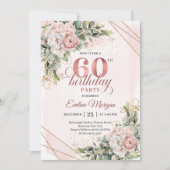 Rose Gold Floral Gold Frame 60th Birthday Invite 招待状 (正面)