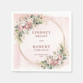 Rose Gold Floral Greenery Gold Glitter Wedding  スタンダードカクテルナプキン (正面)