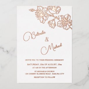 Rose Gold Floral Line Art   フォトウェディング 箔招待状