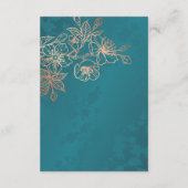Rose Gold Floral Line Art Teal Wedding エンクロージャーカード (裏面)