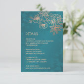 Rose Gold Floral Line Art Teal Wedding エンクロージャーカード (スタンド正面)