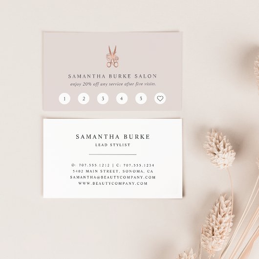 Rose Gold Floral Scissors Logo | Salon ロイヤリティカード