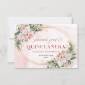 Rose Gold Floral Sweet 15 Boho Birthday Thank You  サンキューカード (正面)